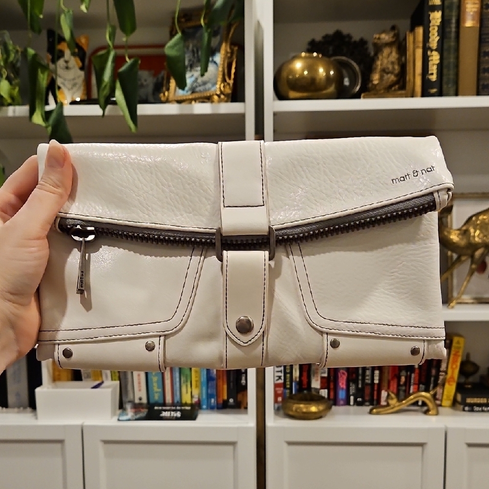 Matt & Nat Off-White Clutch with Zipper Detail